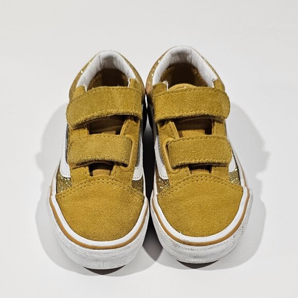 Vans Toddler Old Skool V Gold Glitter Toddler Girl Boy Size 11 Shoe low top - Picture 3 of 13